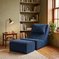 Fauteuil inclinable en velours côtelé compressé avec ottoman sans pieds, chaise d'appoint confortable en bouclette pour petit espace, chambre, salon, hôtel