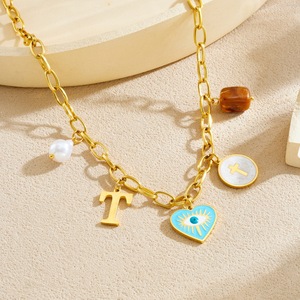 <b>Cross</b> Border Fashion Cartoon Cute Multi Element Drip Heart Eyes Letter Round Sign Pendant Stainless Steel <b>Chain</b> Necklace - Product Image 2