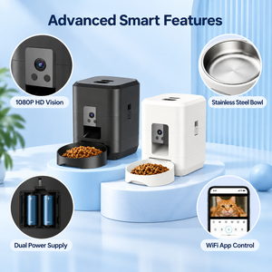 เครื่องให้อาหารแมวแบบ WiFi ขนาด 2 ลิตร พร้อมกล้อง 1080P สำหรับตรวจสอบระยะไกล และชามสแตนเลส - Product Image 2
