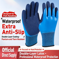Gants tricotés bleus avec revêtement en latex froissé, gants de protection imperméables antidérapants pour la manipulation du poisson, l'agriculture, la cueillette en jardin