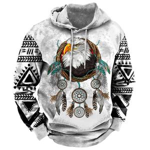 Venta al por mayor 2025 otoño estilo occidental azteca impreso gimnasio deportes sudaderas con capucha de talla grande de los hombres de manga larga de ganchillo sólido Suelto - Product Image 1