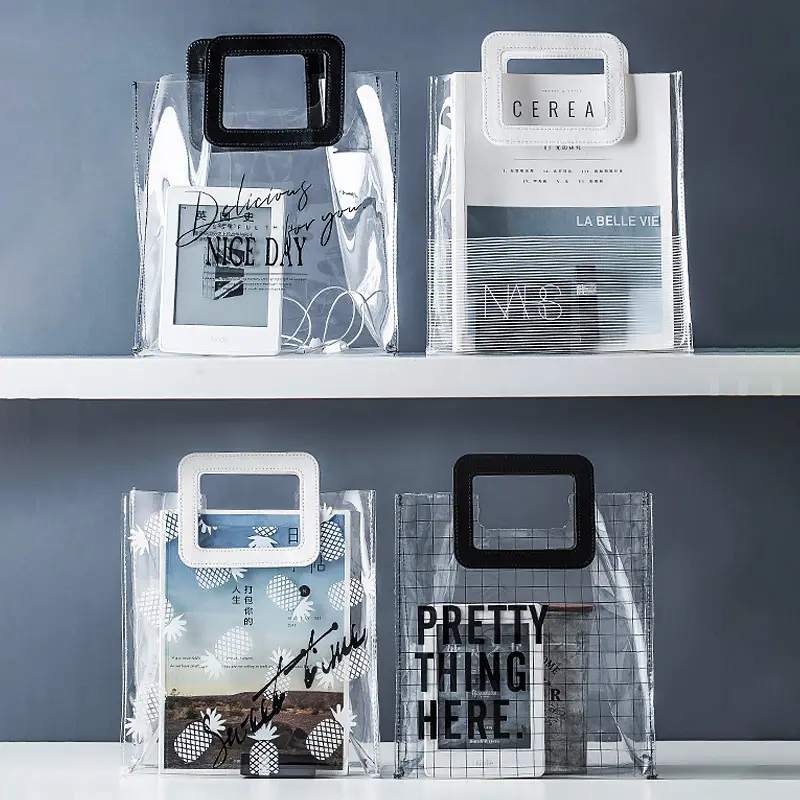 ヨーロッパスタイルの売れ筋トラベルショッピングトートPVC透明バッグ防水イージーハンドルクリア財布在庫あり