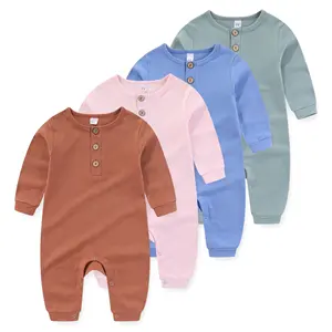 Cross-border baby clothes Spring and winter newborn onesie climbing clothes long sleeve baby solid color cotton pajamas out wear