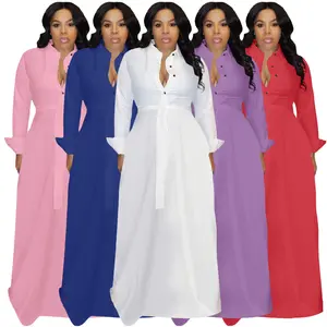 YX9301 신상품 2025 여성 캐주얼 가을 드레스 트렌디 엠파이어 슬림 오버 사이즈 롱 맥시 셔츠 드레스 하이 스트리트 스타일
