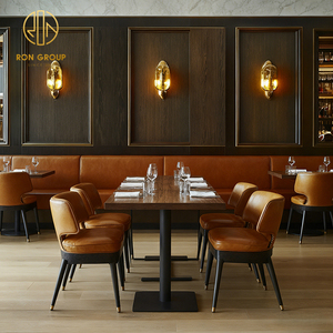 Tavolo Classico per Caffetteria con Struttura in Acciaio Inox e Sedie in Legno e Pelle, Divanetti per Ristorante, Arredamento con Sedie - Product Image 2