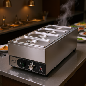Calentador de Alimentos Eléctrico Comercial Vevor de 1500W, Cuatro Recipientes de Tamaño 1/3, Buffet de Mostrador, Acero Inoxidable, Calentamiento Rápido - Product Image 2