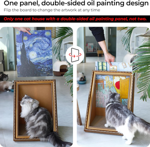 Cat Living in Famous Painting – Double-Sided Oil Painting Cat House with Scratcher Vintage Art Picture <b>Frame</b> Cardboard House - Product Image 2
