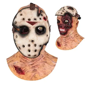 Jason Máscara Halloween Cara podrida Asesino Máscara de hockey Doble capa Horror Zombie Horror Látex Disfraz Prop