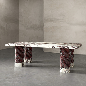 Sang trọng Rosso levanto cơ sở đá cẩm thạch bàn ăn đặt 6 ghế đá cẩm thạch bàn ăn - Product Image 4