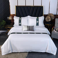 Ensemble de literie personnalisé pour hôtel, housse de couette en satin uni brodée, taille King Queen, blanche, avec des styles de design de créateurs