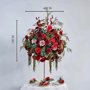 Centro de Mesa de Boda de Lujo con Bola de Flores Artificiales de Rosas Rojas de 60 cm, con Follaje y Velas, Decoración de Mesa - Product Image 5