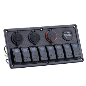 Best Selling 8 Gang Dual USB Voltmeter Cigarette Lighter Car Boat LED Rocker Switch Control Panel Marine Rocker Switch Panel