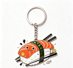 Porte-clés en métal émaillé personnalisé, mignon, en forme de sushi, souvenir alimentaire de dessin animé pour cadeau et promotion - Product Image 4