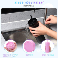 Gobelets en plastique acrylique mat coloré à double paroi de 16 oz, minces et personnalisables, avec couvercles et pailles, vente en gros