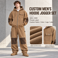 Ensemble de survêtement en molleton de coton épais personnalisé pour homme, avec sweat à capuche zippé et pantalon cargo, patch contrastant pour un style streetwear