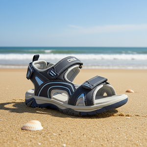 Sandales de randonnée bleu marine pour garçons, vente en gros personnalisée, avec velcro réglable, semelle épaisse antidérapante, tige en maille légère et durable - Product Image 1