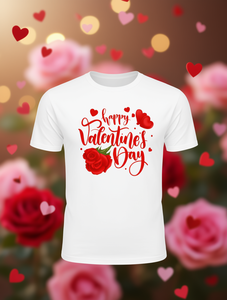 T-Shirt da Donna per San Valentino, Manica Corta, Collo Tondo, Stampa Cuore e Rosa Rossa, Top Casual Bianco 100% Cotone, Primavera Estate - Product Image 2