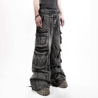 Salati Y2K Jeans haut baggy pour homme Hip Hop Punk Stonewash Sun Faded Stone Wash Vintage Distressed Cargo Trousers Button Print
