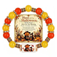 Bracelet unisexe bohème d'Halloween avec perles en fausse céramique, pendentifs citrouille, fantôme, chauve-souris, chapeau et boule en strass – Cadeau bijou