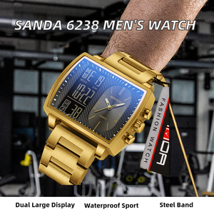 SANDA 6238 Bestseller, montre couple créative à grand cadran, montre-bracelet numérique à quartz multifonctionnelle, décontractée et professionnelle, à double affichage - Product Image 2