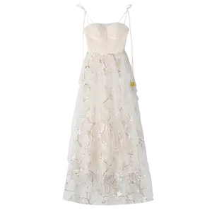 Vestido de festa feminino, vestido feminino elegante com zíper nas costas, bordado floral, sem ombro, festa de tarde