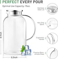 Carafe en verre borosilicate avec couvercle, facile à nettoyer, résistante à la chaleur, avec poignée, pour boissons chaudes/froides, thé froid