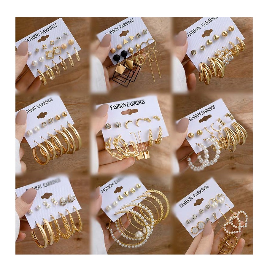 Atacado Declaração Brinco Mulheres Moda Geométrica Pérola Círculo Ouro Hoops Brincos Tendência Set Moda Jóias Studs Brincos