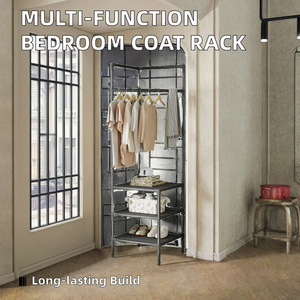 Multi-Function Metal Coat Rack with Double Tiers Bedroom <b>Corner</b> Hanging Clothes Hanger and Cabinet Storage Shelf for Wardrobe - Product Image 5