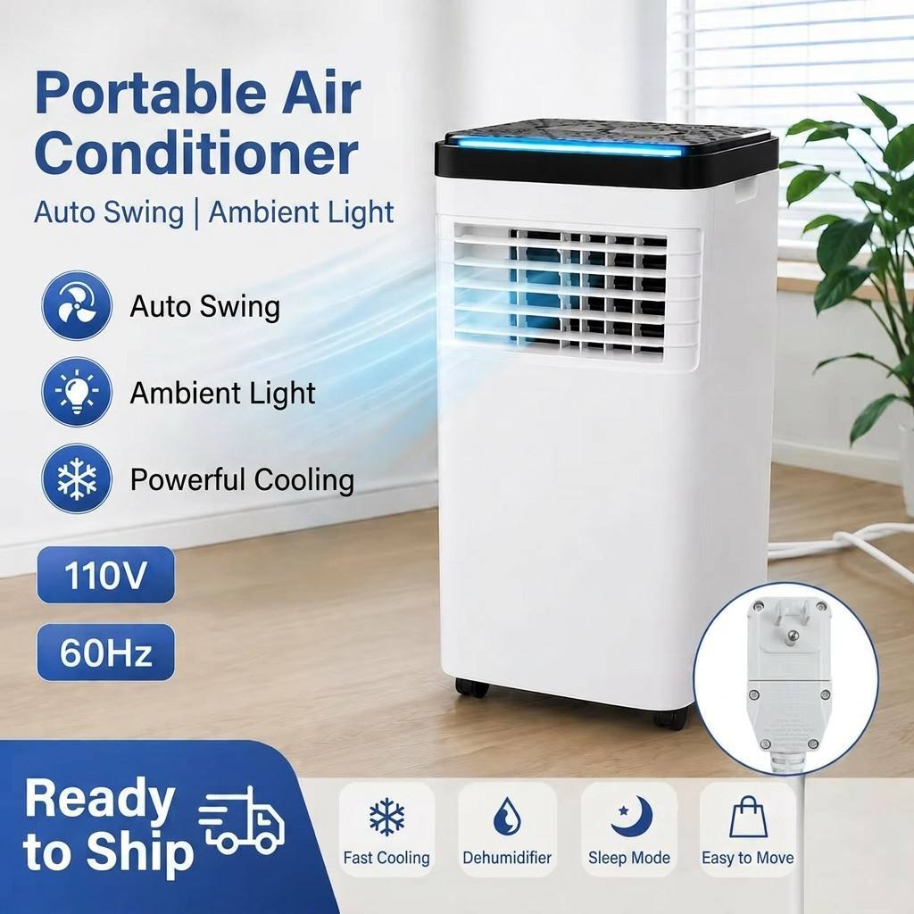 <strong>110V</strong> 60Hz Portable Air Conditioner 1HP Cooling & Heating Dehumidifier 3-in-1 Compact <strong>Quiet</strong> <strong>AC</strong> <strong>Unit</strong> with R410a for Rental Room