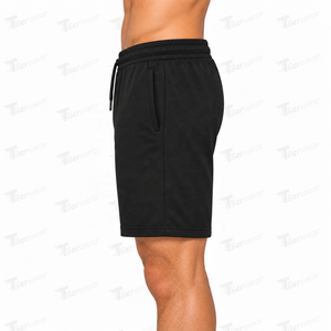 Shorts Bermuda pour homme, couleur noire unie, avec cordon de serrage à la taille et poches, décontractés, tricotés, respirants, en tissu molletonné - Product Image 3