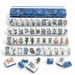 Jeu <span class=keywords><strong>de</strong></span> Mahjong américain à 2 couches Blue Ocean, avec tuiles en acrylique thème Cigogne, Huître, Crabe, Homard, Hippocampe, Abalone, Roseau, Pivoine, Marbre et thème côtier - Product Image 2