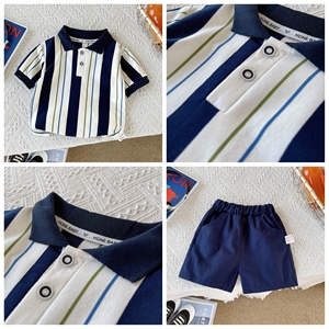 Summer Child Clothes <strong>Set</strong> Baby Boys Polo <strong>Short</strong> Sleeve Striped Top and <strong>Shorts</strong> Pants <strong>Infant</strong> Cute Pure Cotton Toddler Clothing <strong>Set</strong> - Product Image 2