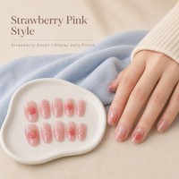 T1693 Kaixin Faux ongles à presser en acrylique, forme ellipse courte, motif fraise rouge et accents de points rouges, pour fête, fournitures pour ongles