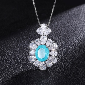 Fashion 10*12mm Paraiba Zircon Vintage Vintage Necklace <b>Earrings</b> Ring 3Pcs Eco-friendly Copper Elegantes Ladies Jewellery <b>Set</b> - Product Image 5