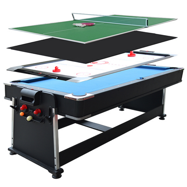 Factory 4-in-1 7FT Multi-Function Slate Pool Billiard Air Hockey Table Tennis Table with Dining Top