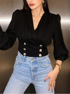 Camicia da <span class=keywords><strong>donna</strong></span> europea e americana con scollo a V Sexy a maniche lunghe - Product Image 3