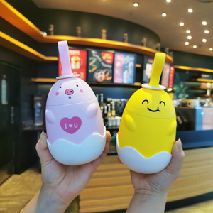 Creative Korean Cute Cartoon Eggman Double Wall Glass Cup With Handle Portable Student Gift Cup - Product Image 1
