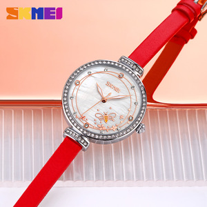 Skmei Women's Quartz Watch Rose Gold Dial Pink Leather Strap Diamond Case Elegant Casual Student Watch 10mm Thin - Product Image 4