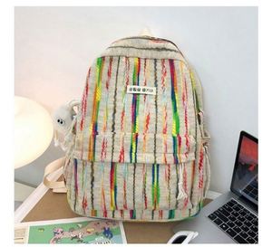 Rainbow Striped Cotton <b>Backpack</b> for Girls High Capacity School <b>Backpacks</b> for University Students - Product Image 2