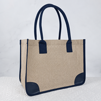Sac fourre-tout en jute personnalisé avec garniture contrastante, protection d'angle, aspect lin, durable, pour femme, usage quotidien, boutique