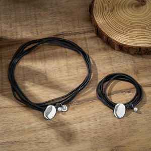 Gargantilla de cuerda ajustable de doble capa Bohemia al por mayor con colgante turquesa, conjunto de cadena de clavícula para mujer, regalo de joyería de Festival - Product Image 4