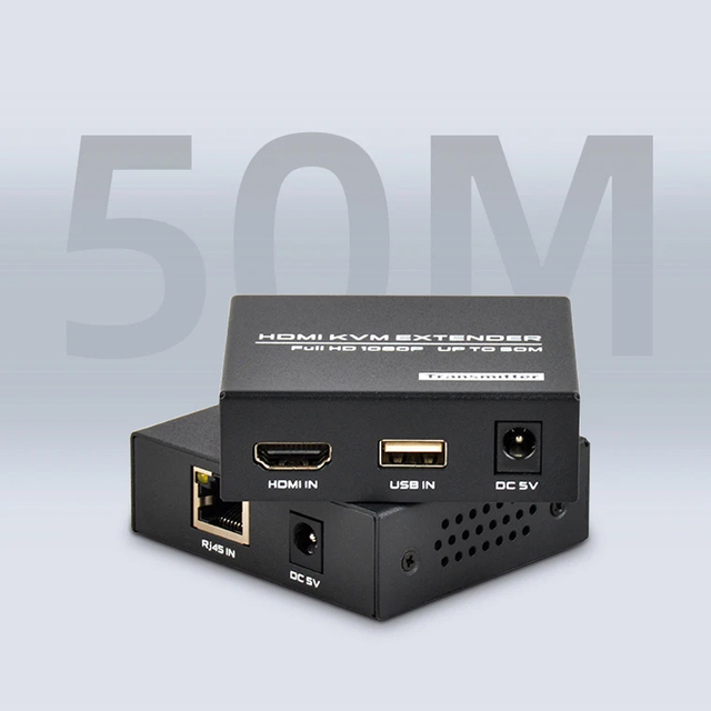 FJGEAR FJ-HKV50 HDMI KVM Over IP Extender, 50M Via CAT5e/6 Cable, 1080P 60Hz with USB Control & 5V Adapter Digital Classrooms