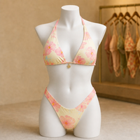 Maillot de bain personnalisé écologique à double doublure, avec accessoires amovibles, imprimé floral, ensemble bikini halter sans couture pour femme