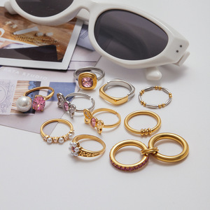 Sang Trọng Thép Không Gỉ 18K Không Thấm Nướ<span class=keywords><strong>c</strong></span> Mạ Vàng Nhẫn Phụ Nữ Đồ Trang Sứ<span class=keywords><strong>c</strong></span> Thời Trang Hai-Tone Đôi Ngón Tay Ngọ<span class=keywords><strong>c</strong></span> Trai Nhẫn Bộ - Product Image 4