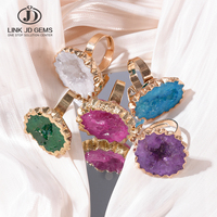 Anillo de Ágata Natural con Rebanada de Geoda, Bañado en Oro, Banda Abierta Ajustable, Anillos Irregulares de Druzy Hechos a Mano, Joyería al por Mayor