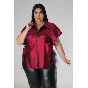 夏の女性服ファッションカジュアルルーズ無地ボタンアップシャツトップ - Product Image 4