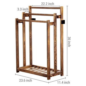 Rustic Dark Brown 3-Tier Freestanding <strong>Wood</strong> <strong>Towel</strong> Rack Multifunction Bathroom Hand <strong>Towel</strong> Drying <strong>Stand</strong> with Bottom Storage Shelf - Product Image 3