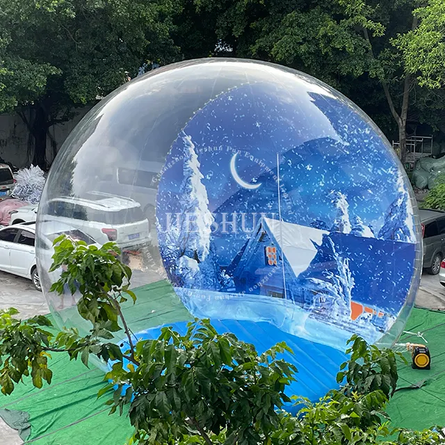Customized blue Christmas Inflatable Snow Globe Photo Booth Tunnel Giant Inflatable Snow ball for advertisement