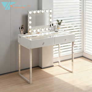 Cómoda Simple Moderna de 2 Cajones con Pierna de Hierro, Espejo de Vanidad, Silla, Panel de Estilo de Madera para Dormitorio, Hotel, Apartamento, Almacenamiento - Product Image 6