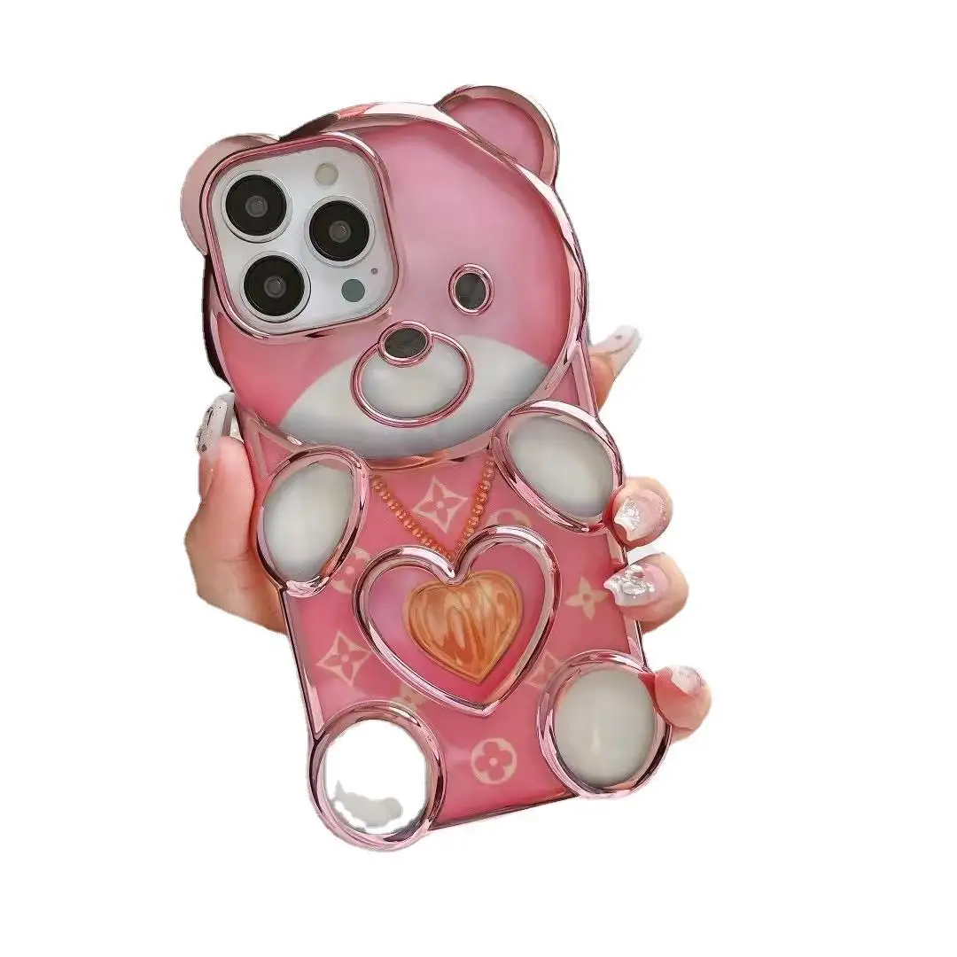 3D Cartoon Galvani sierter Herz bär Weicher Schutz Stoß festes Handy zubehör Schutzhülle Für iPhone 11 12 13 14 15 P
